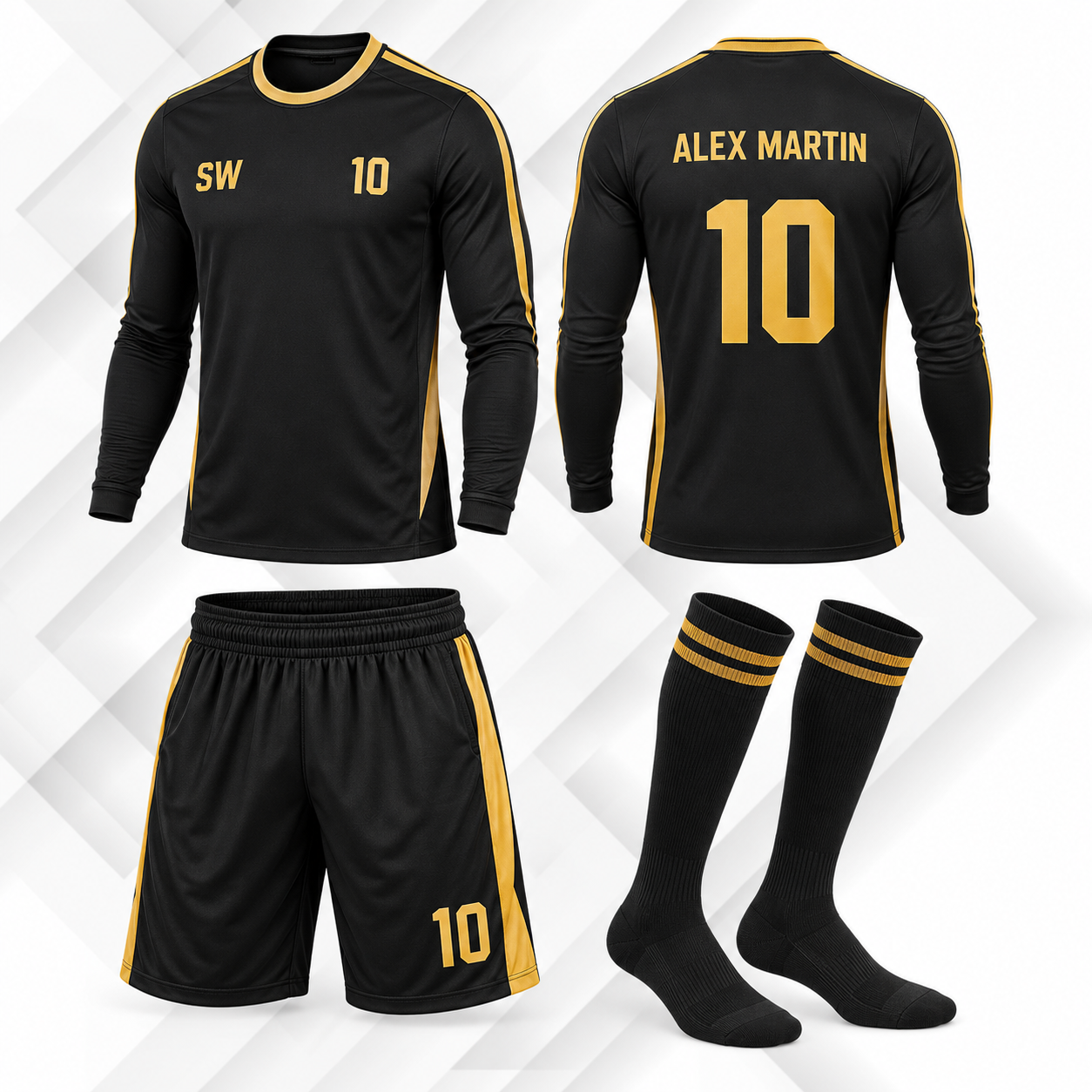 Black and Gold Long Sleeve Soccer Kit